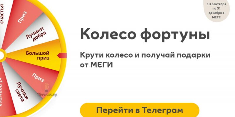 Колесо Фортуны с призами в ТЦ Мега до 31 декабря 2024 года